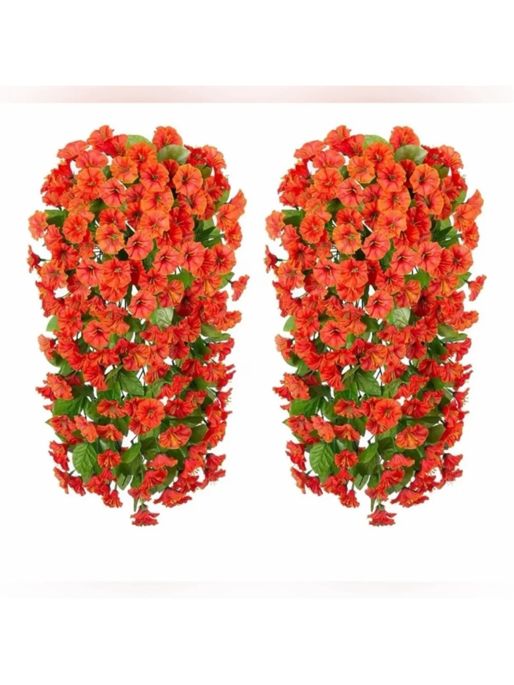 NEW 2PC Silk Faux Orange Morning Glory Hanging Floral Outdoor Trailing UV Resist